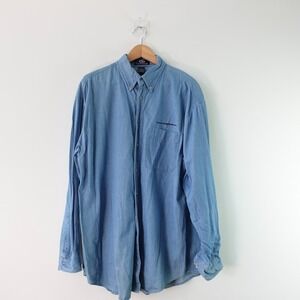 Chambray Blue Dress Shirt Men Large VANTAGE Cotton Button Down Overshirt Pocket